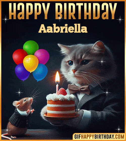 Happy Birthday Cat and Mouse Funny gif for Aabriella