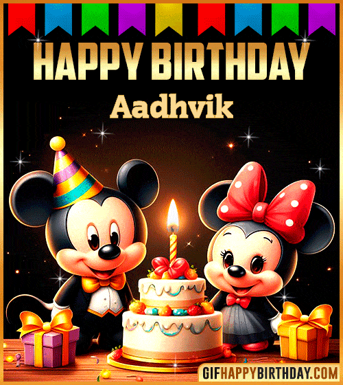 Mickey and Minnie Muose Happy Birthday gif for Aadhvik