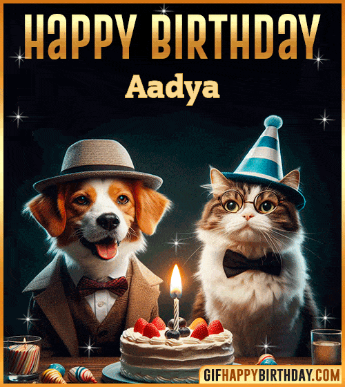 Gif Funny Cat Dog Happy Birthday Aadya