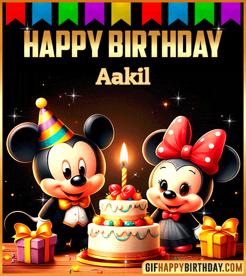 Mickey and Minnie Muose Happy Birthday gif for Aakil