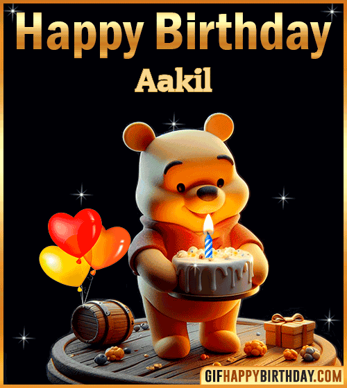 Winnie Pooh Happy Birthday gif for Aakil