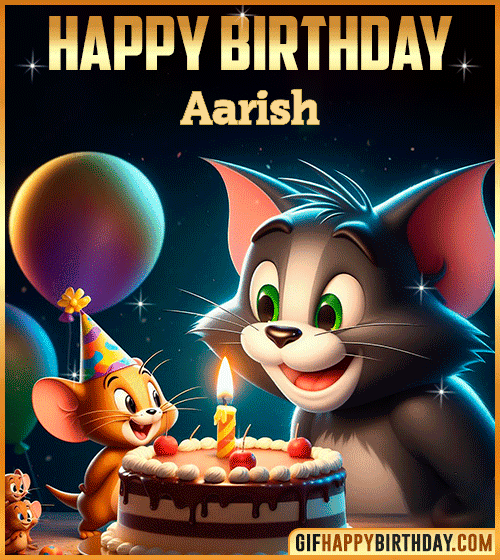 Tom and Jerry Happy Birthday gif for Aarish