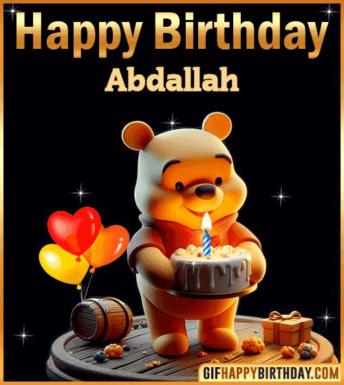 Winnie Pooh Happy Birthday gif for Abdallah