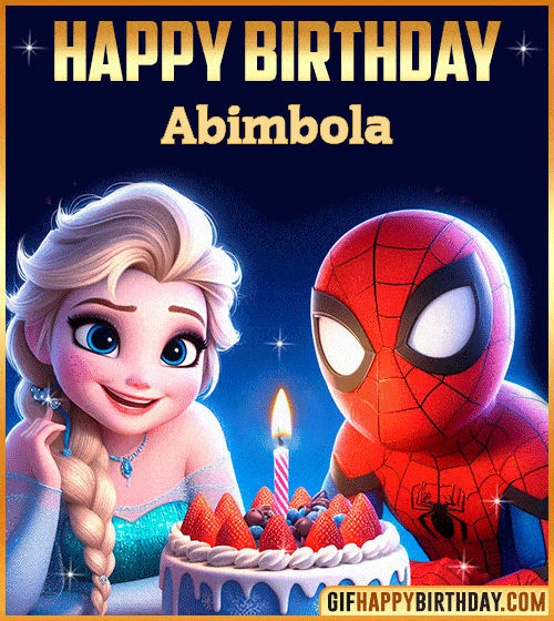 Happy Birthday Gif with Spiderman and Frozen Cake for Abimbola