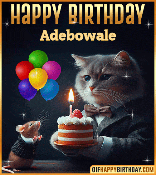 Happy Birthday Cat and Mouse Funny gif for Adebowale