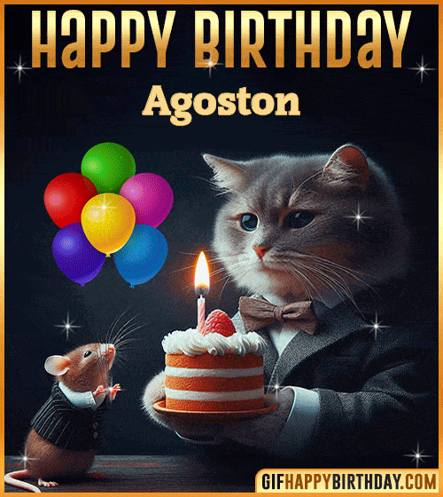 Happy Birthday Cat and Mouse Funny gif for Agoston