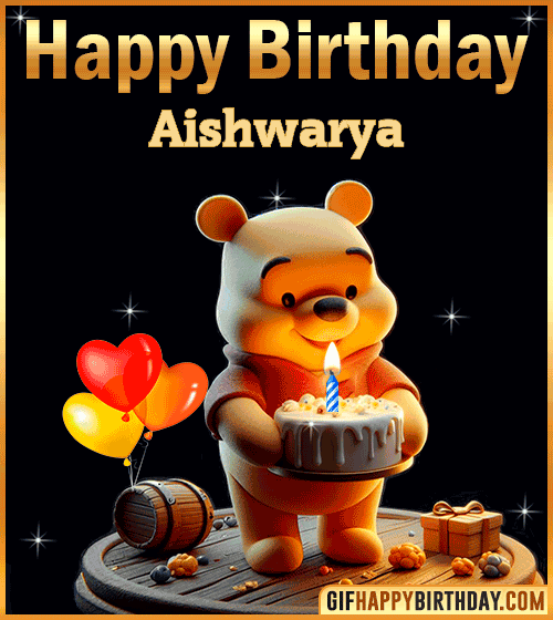 Winnie Pooh Happy Birthday gif for Aishwarya
