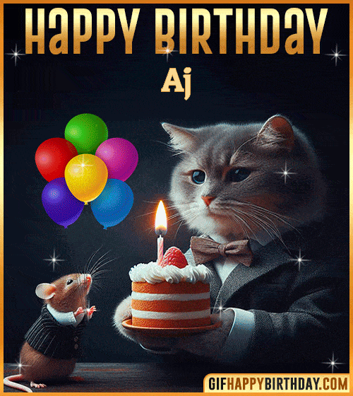 Happy Birthday Cat and Mouse Funny gif for Aj