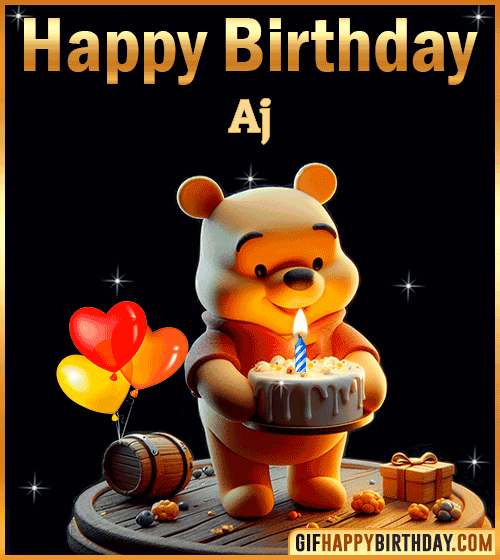 Winnie Pooh Happy Birthday gif for Aj