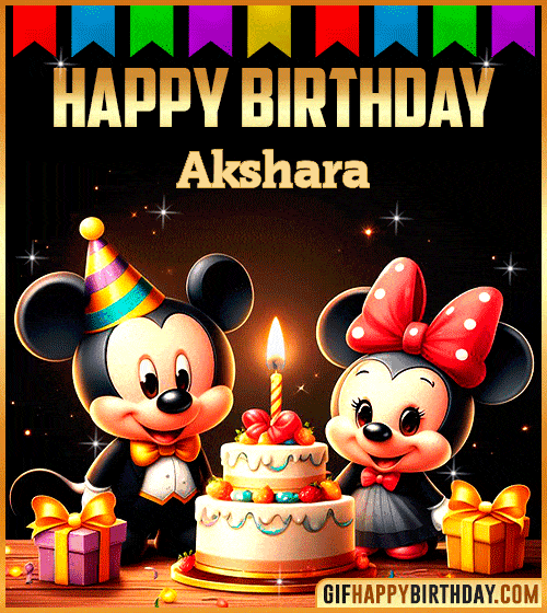 Mickey and Minnie Muose Happy Birthday gif for Akshara