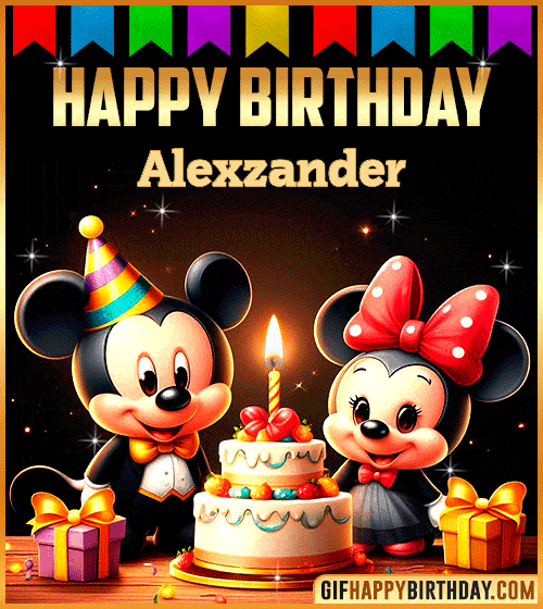 Mickey and Minnie Muose Happy Birthday gif for Alexzander