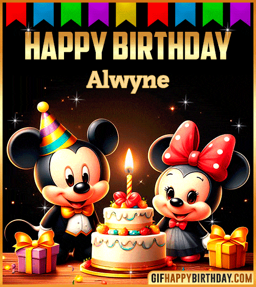 Mickey and Minnie Muose Happy Birthday gif for Alwyne