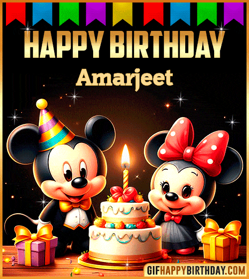 Mickey and Minnie Muose Happy Birthday gif for Amarjeet