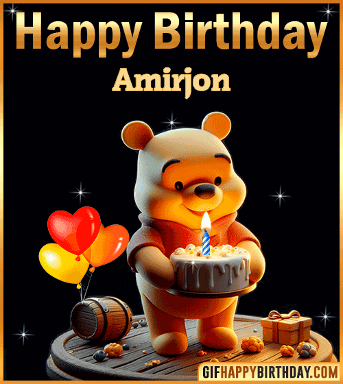 Winnie Pooh Happy Birthday gif for Amirjon