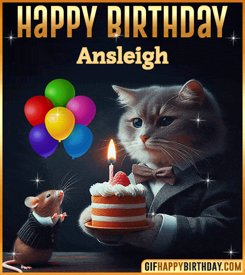Happy Birthday Cat and Mouse Funny gif for Ansleigh