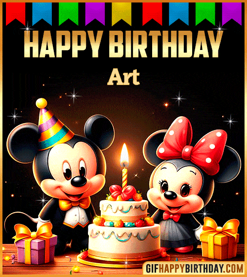 Mickey and Minnie Muose Happy Birthday gif for Art