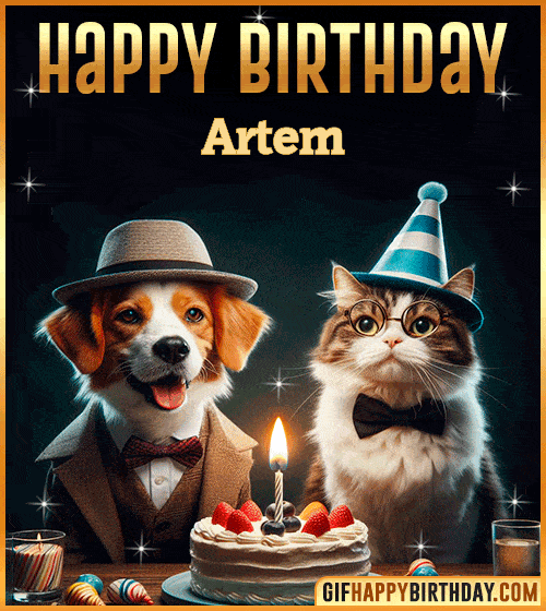 Gif Funny Cat Dog Happy Birthday Artem