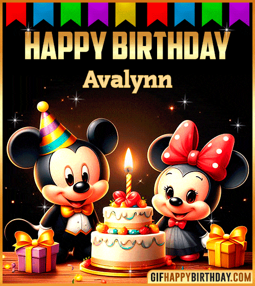 Mickey and Minnie Muose Happy Birthday gif for Avalynn