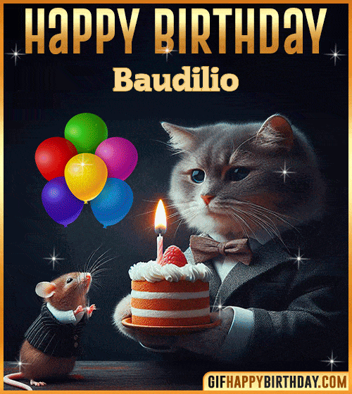 Happy Birthday Cat and Mouse Funny gif for Baudilio