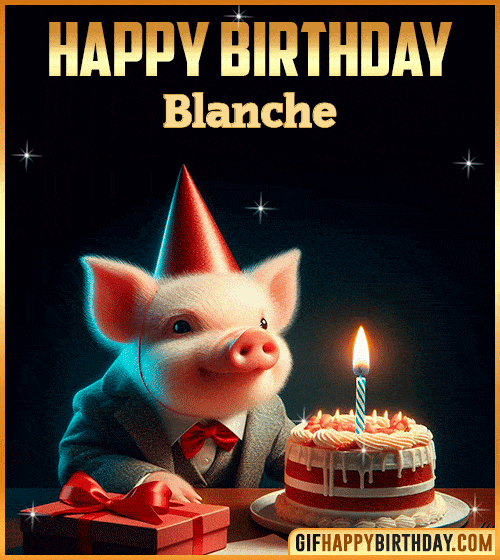 Funny pig Happy Birthday gif Blanche